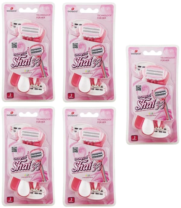 Rakhyvel för kvinnor,tjejer 15-pack , Dorco Shai  3+3 bladig