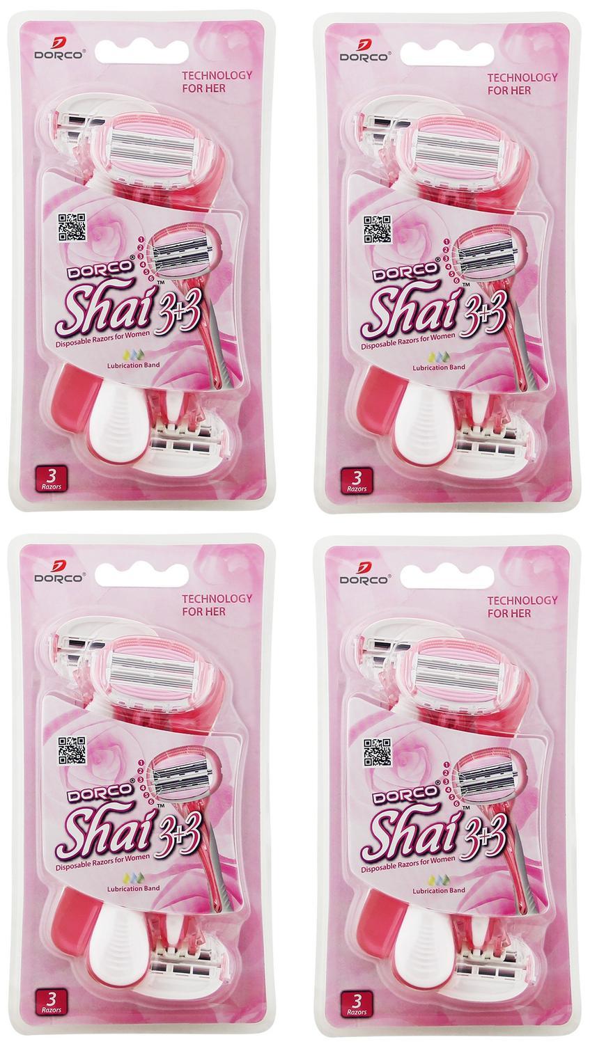 Rakhyvel för kvinnor, tjejer 12-pack Dorco Shai 3+3 bladig