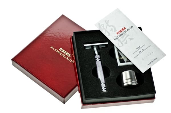Feather AS-D2S Stainless Säkerhetsrakhyvel med ställ
