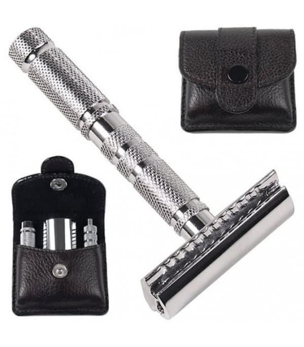 Parker A1-R 4-delers reise-barberhøvel og skinnveske