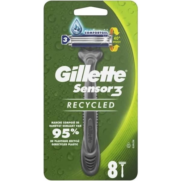 Gillette Sensor3 Återvunnen engångsrakhyvel 3 blad x8
