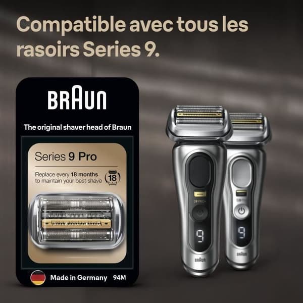 Ersättningshuvud - BRAUN - 94M - Silver - Kompatibel Series 9 Pro och 9 - Byte var 18:e månad
