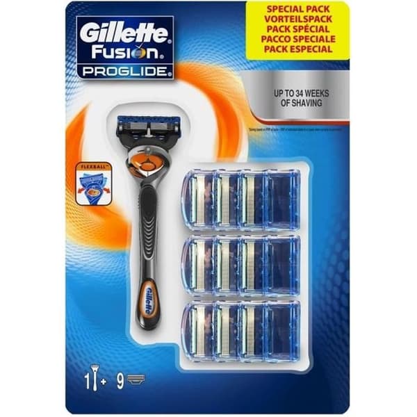 GILLETTE Fusion Proglide Flexball Razor med 9 påfyllningar