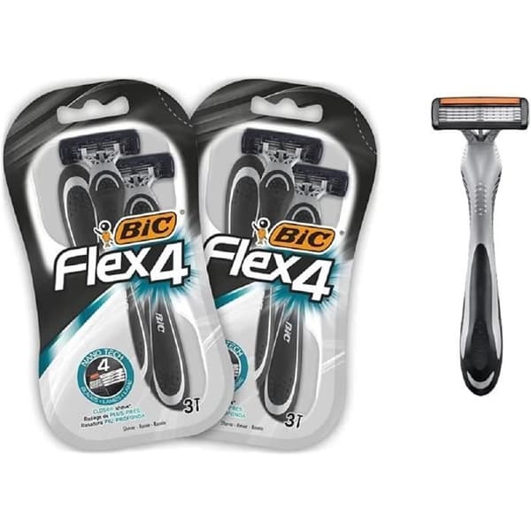 BIC Flex4 engångsrakhyvlar för män (svänghuvud - 4 blad) - paket med 2 blister om 3