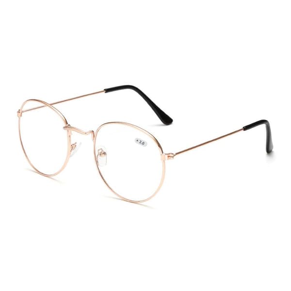 Retro Runda Läsglasögon Glasögon Styrka 3.0 Guld