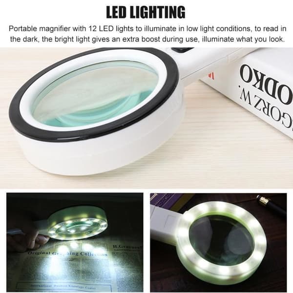 12 LED läsförstoringsglas med lampor 30X LED högeffekts handhållen förstoringsglas Läslampa förstoringsglas