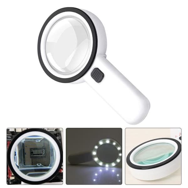 12 LED läsförstoringsglas med lampor 30X LED högeffekts handhållen förstoringsglas Läslampa förstoringsglas