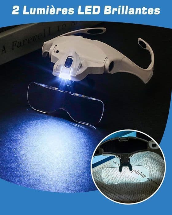 Huvlupp med 2 LED-lampor - Utbytbara 5 linser 1.0X till 3.5X - För hantverk, läsning, klockreparation