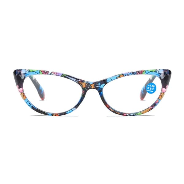 Cat Eye Blått blommönster Läsglasögon Blå Ljusblockerande Damläsare Spring Gångjärn Presbyopia Glasögon +2,50 för kvinnor
