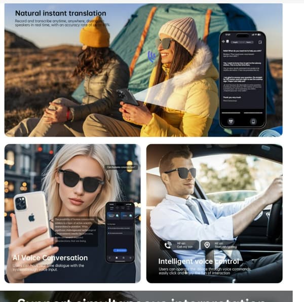 INF Älykkäät Bluetooth-lasit - Audio- ja visuaalinen kokemus Hopea
