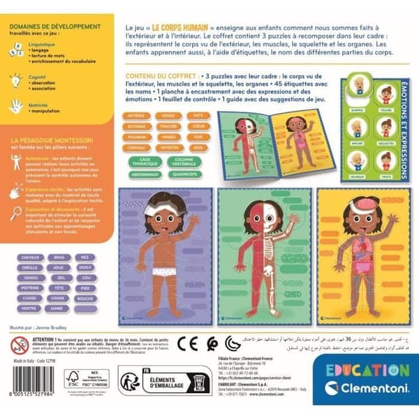 Montessori - Clementoni - Människokroppen - Pedagogiskt spel för att lära dig hur kroppen är gjord inifrån och ut - D