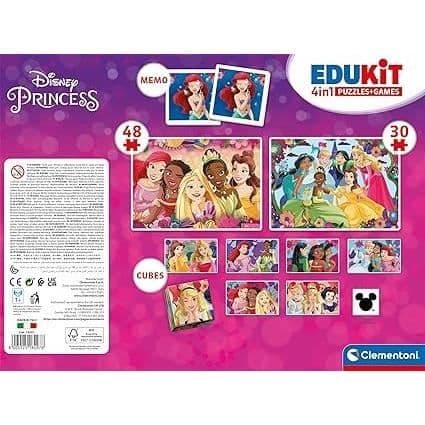 Clementoni - Edukit - Disney Princesses - 4 i 1 inlärningslåda - 2 pussel, 1 memo, 1 set med 6 kuber - Tillverkad i Italien