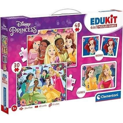 Clementoni - Edukit - Disney Princesses - 4 i 1 inlärningslåda - 2 pussel, 1 memo, 1 set med 6 kuber - Tillverkad i Italien