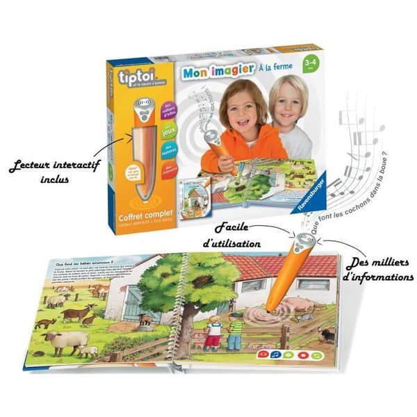 tiptoi® - Komplett interaktiv läsarbox + Bilderbok På gården - Ravensburger - Pedagogiskt elektroniskt spel - Från 3 år