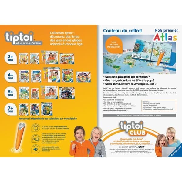 Ravensburger - Komplett set tiptoi interaktiv läsare + bok på franska Min första atlas - Från 5 år