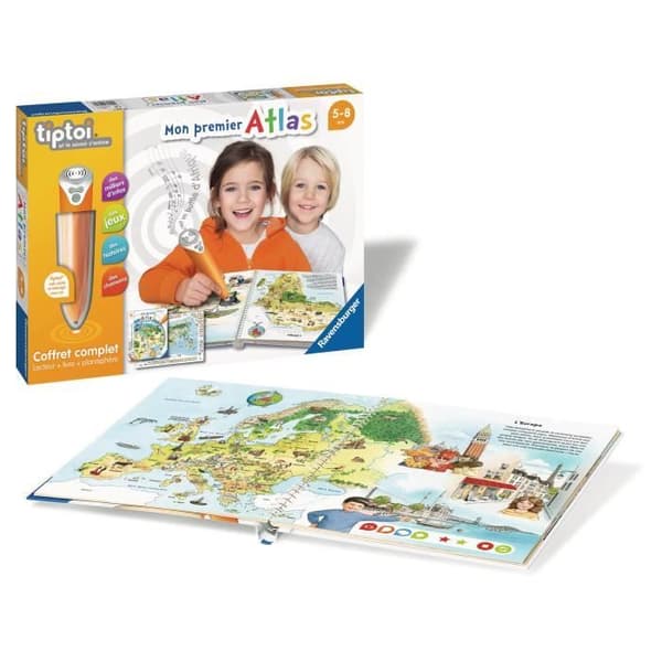 Ravensburger - Komplett set tiptoi interaktiv läsare + bok på franska Min första atlas - Från 5 år