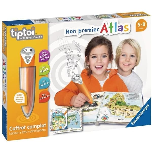 Ravensburger - Komplett set tiptoi interaktiv läsare + bok på franska Min första atlas - Från 5 år