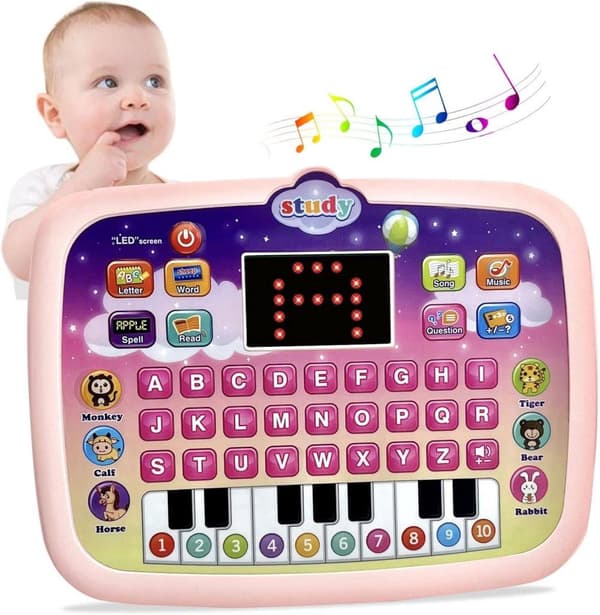 OBOSOE Baby Tablet monitoiminen kannettava lelu, oppimis- ja koulutuslelut oppimiseen valolla ja musiikilla interaktiivinen lapsille Pinkki