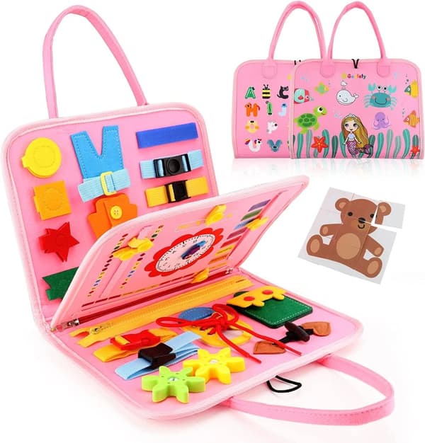 Montessori Busy Board , 12-Sidig Aktivitetsleksak Rosa