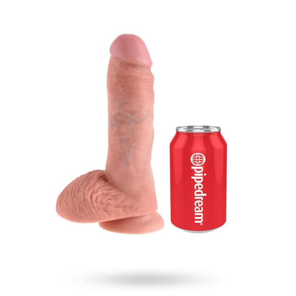 Dildo med pung 22,5 cm - lys hudfarve