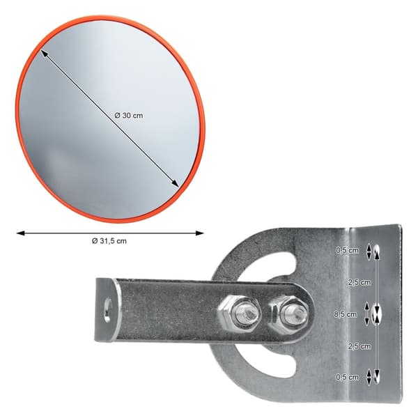 ECD Germany TRAFFIC MIRROR Ø 30 cm med drejebolder, rød, ubrydelig, vejrbestandig, letter indgangen og udvidelsen, sikkerhedsspejlovervågning spejl