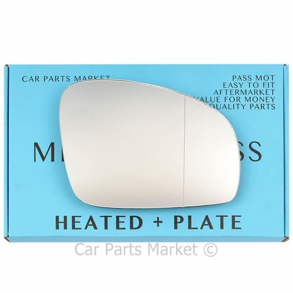 Right Driver Side Wide Angle Wing Mirror Glass For Skoda Fabia 07-14 heat +Plate