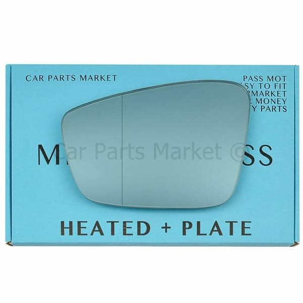 For Skoda Fabia 14-17 Left Aspheric Electric Blue Wing Mirror Glass w/ Plate