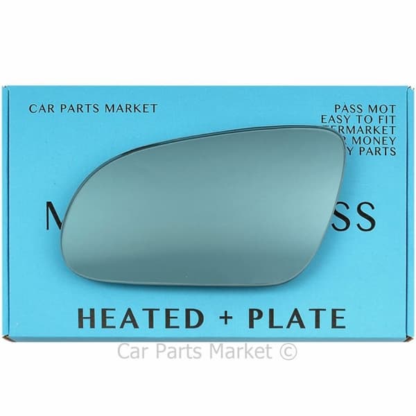 For Audi A8 03-07 Left Passenger Side Electric Blue Wing Mirror Glass with Plate