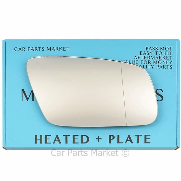 For Audi A4 99-01 Right Driver Aspheric Electric Wing Mirror Glass with Plate