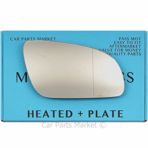For Audi A8 03-07 Right Driver Aspheric Electric Wing Mirror Glass with Plate
