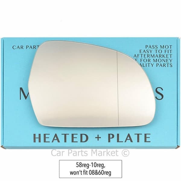Wide Angle Right Wing Mirror Glass For Audi A3 08-10 58reg-10reg Heated + Plate