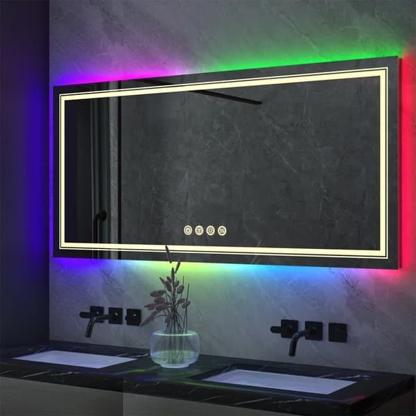 Kylpyhuoneen LED-meikkipeili, RGB-värinvaihto, särkymätön ja huurtumaton, 32x32 tuumaa