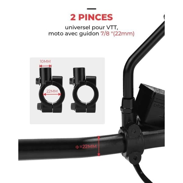 Universal Motorcykelspeglar 7/8" 22mm styre med E-märke, 5 gängade bultar 10mm och 8mm ingår