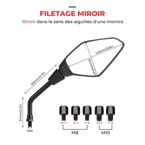 Universal Motorcykelspeglar 7/8" 22mm styre med E-märke, 5 gängade bultar 10mm och 8mm ingår