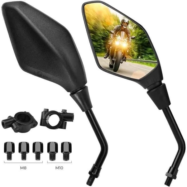 Universal Motorcykelspeglar 7/8" 22mm styre med E-märke, 5 gängade bultar 10mm och 8mm ingår