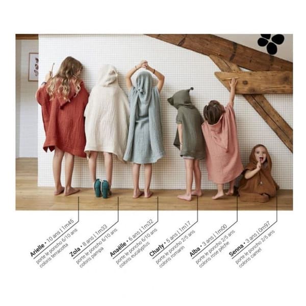 Unisex poncho för barn Vanlig bomullsväv Gaïa - Gaïa Pink Peach - 2 till 5 år