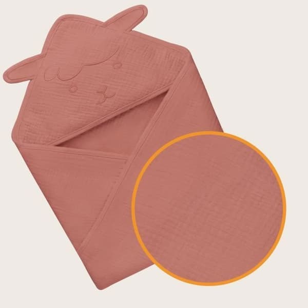 Handduk och morgonrock - LIONELO - Muslin huva handduk - 100% naturlig - 80 x 80 cm - Från första dagen i livet - Röd