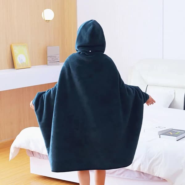 Hætte tæppe, koralfleece stof, anti-pilling, bærbar komfort,dyb blå, W160xL120cm