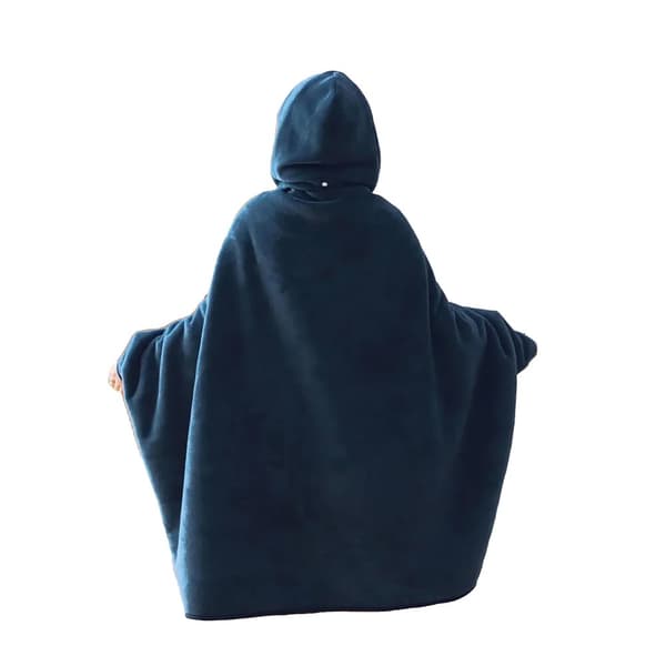 Hætte tæppe, koralfleece stof, anti-pilling, bærbar komfort,dyb blå, W160xL120cm