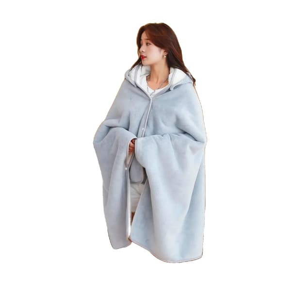 Hætte tæppe, koralfleece stof, anti-pilling, bærbar komfort,HIMMELBLÅ, W120xL90cm