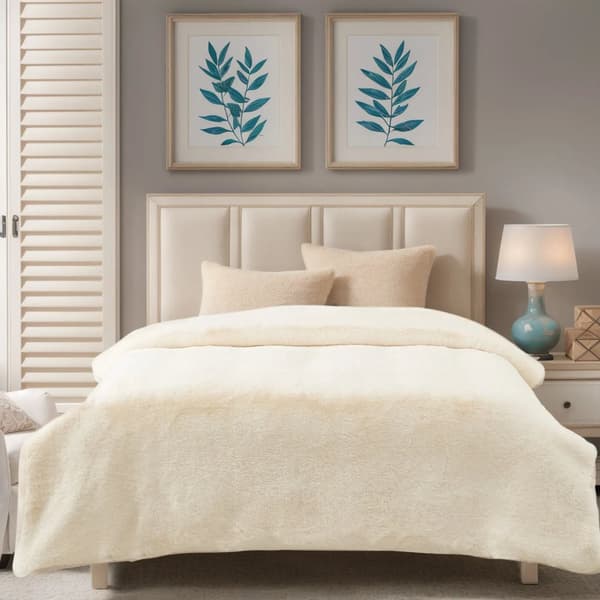 Faux Fur Filt, 100% Polyester, Modern Stil, Randigt Mönster,180x230cm, Ren beige