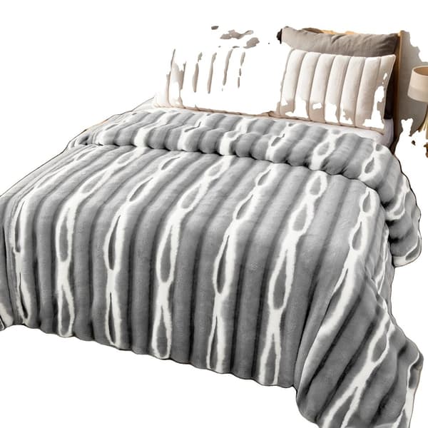 Faux Fur Filt, 100% Polyester, Modern Stil, Randigt Mönster,180x230cm, Gradient ljusgrå