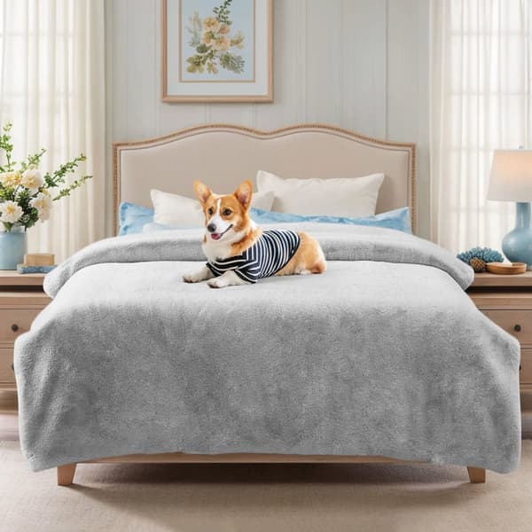 Faux Fur Tæppe, 100% Polyester, Moderne Stil, Stribet Mønster,180x230cm, Ren lys grå