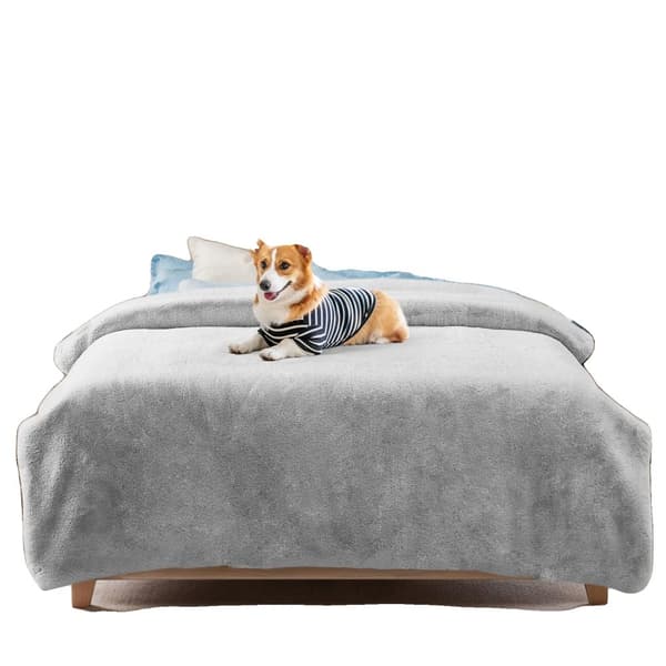 Faux Fur Tæppe, 100% Polyester, Moderne Stil, Stribet Mønster,180x230cm, Ren lys grå