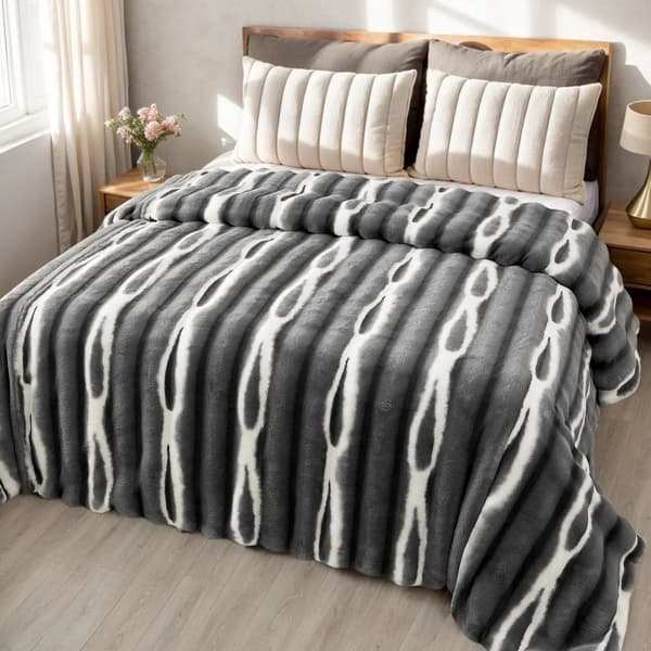 Faux Fur Filt, 100% Polyester, Modern Stil, Randigt Mönster,Gradient mörkgrå, 160x200cm