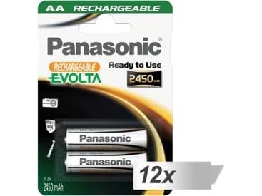1x2 Panasonic Akku NiMH Mignon AA 2450 mAh Rechargeable Evolta (P6E/2B2450)