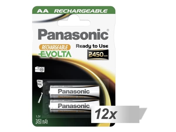 1x2 Panasonic Akku NiMH Mignon AA 2450 mAh Rechargeable Evolta (P6E/2B2450)