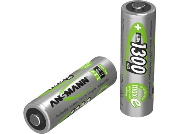 Ansmann Accu, AA, 1300 mAh, AA / HR6, Nikkel-Metalhydrid (NiMH), 1,2 V, 1300 mAh, Sølv