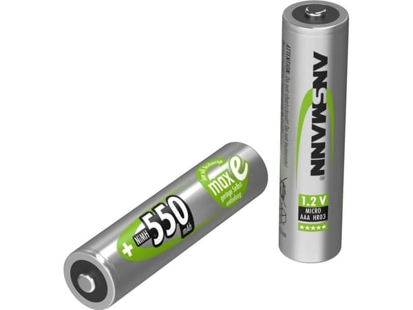 Ansmann Accu, AAA, 550 mAh, AAA / HR03, Nikkel-Metalhydrid (NiMH), 1,2 V, 550 mAh, Sølv