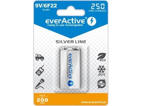 Everactive EVHRL22-250, Oppladbart batteri, 9V, Nikkelmetallhydrid (NiMH), 9 V, 1 stykker, 250 mAh